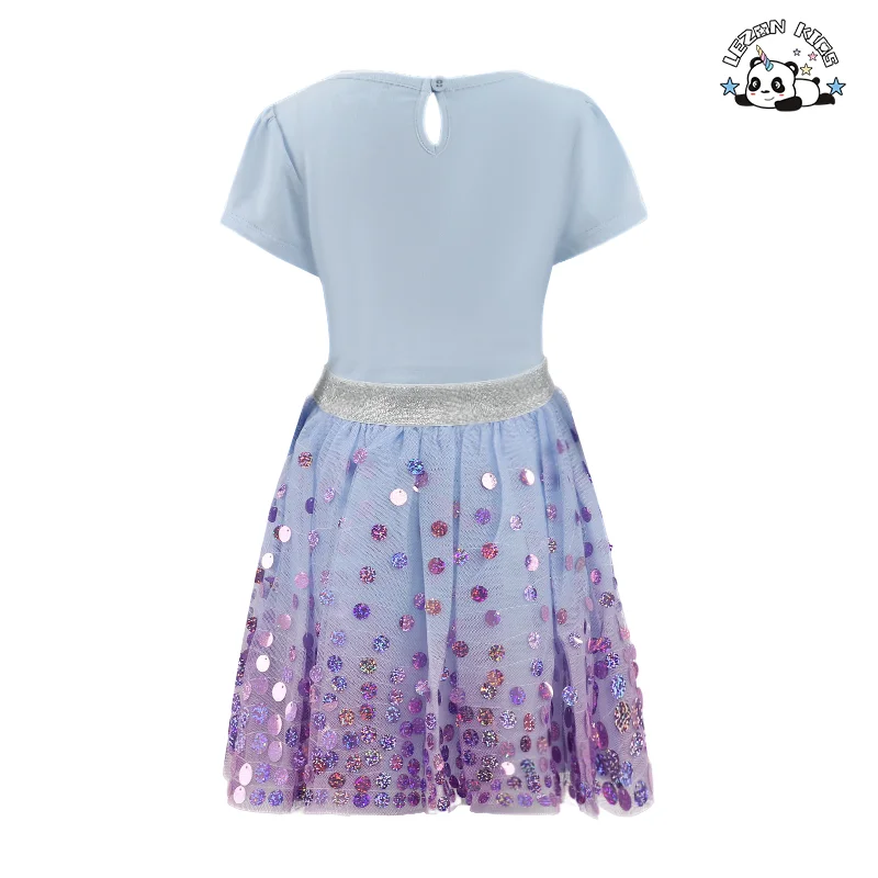 LEZONKIDS - Vestido de Menina de Manga Curta de Verão Personalizável com Design de Smocking e Lantejoulas
